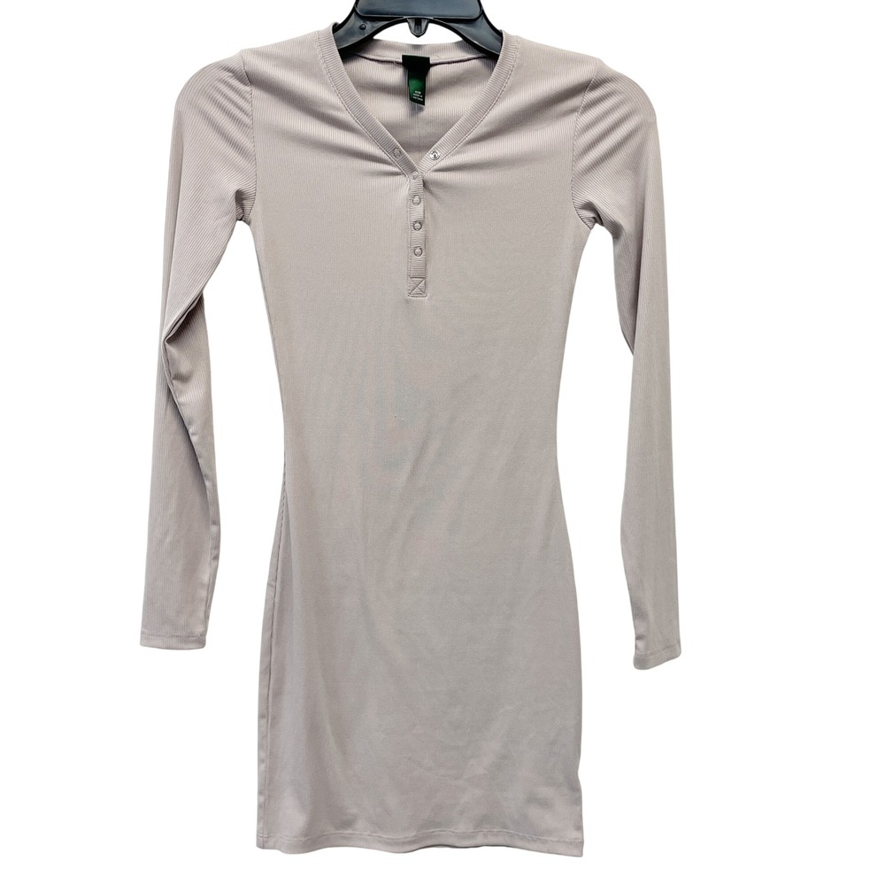 Wild Fable Women's Taupe Ribbed Henley Long Sleeve Bodycon Mini Dress Size XXS
